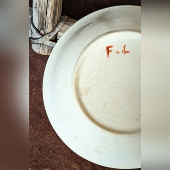 Antique Porcelain Bowl With Orange Poppies & Green Border - Picture 13 of 15